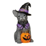26" Resin Halloween Witch Dog Greeter, Lifesize Dog Welcome Porch Figurine Decor