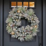 30" CGH Flocked Pre-Lit Artificial Christmas Wreath with 50 Warm White LED Lights