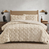 FRYE 3-Pc Faux Rabbit Fur Comforter Set - Basketweave 930 GSM Comforter & Shams