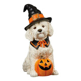 26" Resin Halloween Witch Dog Greeter, Lifesize Dog Welcome Porch Figurine Decor