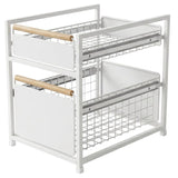 Mesa 2-Tier Sliding Drawer Organizer, Steel Under Sink Storage with Wood Handles