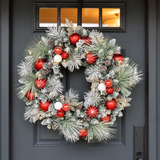 30" CGH Flocked Pre-Lit Artificial Christmas Wreath with 50 Warm White LED Lights