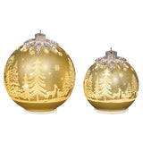 Rotating LED Glass Christmas Ornament Décor Set, Set of 2 Ornaments 6.5" & 8.5"