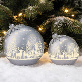 Rotating LED Glass Christmas Ornament Décor Set, Set of 2 Ornaments 6.5" & 8.5"