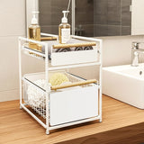 Mesa 2-Tier Sliding Drawer Organizer, Steel Under Sink Storage with Wood Handles