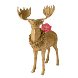 Holiday Time 13.5" H Wood-toned Brown Standing Moose with Christmas Wreath