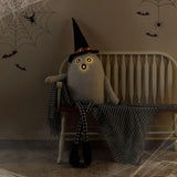 Glitzhome 62.25" Oversized Lighted Fabric Ghost Sitter with Witch Hat and Timer