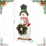 Glitzhome 36" Wooden Snowman Porch Décor with Floral Wreath and Metal Leaves