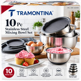 Tramontina 10-Piece Stainless Steel Mixing Bowl Set with Lids & Non-Slip Bases