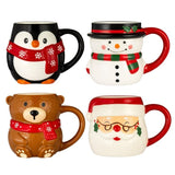 Signature Housewares Figural Christmas 4 Mug Set, Santa, Snowman, Penguin & Bear