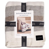 Banana Republic Wool & Cotton Jacquard Throw 60" × 70" Strip Blanket Stitch Trim
