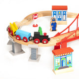 Maxim Enterprise 60-Piece Wooden Train Set with Red Suspension Bridge & Tunnels