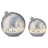 Rotating LED Glass Christmas Ornament Décor Set, Set of 2 Ornaments 6.5" & 8.5"