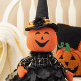 Glitzhome 30" Halloween Fabric Pumpkin Witch Sitter with Jack-O'-Lantern Head
