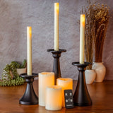 10-Pc Fusion Flameless LED Wax Candle Set Metal Holders Tapers, Pillars & Remote