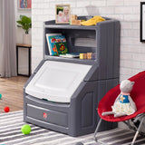 Step2 Lift & Hide Gray 38" Tall Plastic Toddler Bookcase and Kid Toy Box and Toy