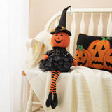 Glitzhome 30" Halloween Fabric Pumpkin Witch Sitter with Jack-O'-Lantern Head