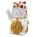 13.8" Fortune Cat with Waving Arm, Red & Gold Lunar New Year Lucky Cat Decor