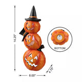 14.25 in. H Halloween Lighted Stacked Resin Pumpkin Table Decor