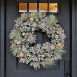 30" CGH Flocked Pre-Lit Artificial Christmas Wreath with 50 Warm White LED Lights