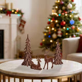 Glitzhome 4-Pc Flocked Brown Reindeer & Tree Christmas Table Decor Set, 17.25" H
