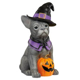26" Resin Halloween Witch Dog Greeter, Lifesize Dog Welcome Porch Figurine Decor