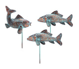 Set of 3 CLYB Metal Koi Fish Garden Statue Set with Antique Copper Verdigris Finish