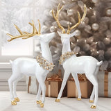 2-Pack 24" & 29" White Reindeer Christmas Greeter Statues w/ Gold Antlers Wreath