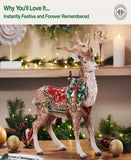 Fitz & Floyd 17.75" Noel Holiday Grand Deer, Ceramic Christmas Reindeer Figurine