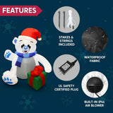 4 ft. Waving Polar Bear Christmas Inflatable with Swirling LED Lights