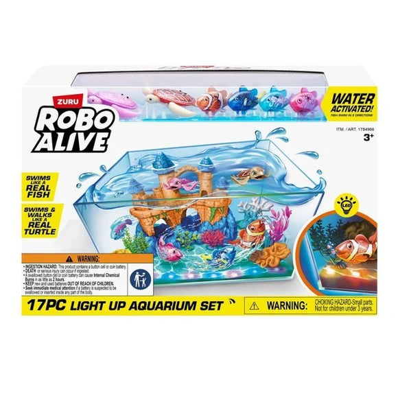 Robo Alive 17PC Light Up Aquarium Set - 3.1 Gallons of Water Fish Tank Playset