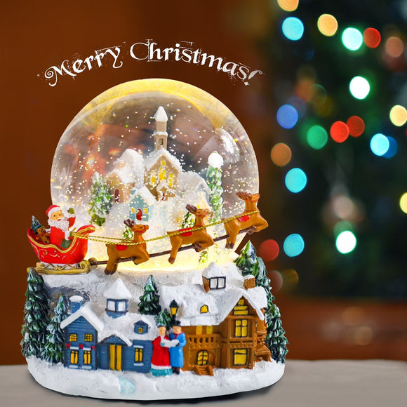 Christmas Music Snow Globe – Christmas Village Scene, Nativity, Holy Angel