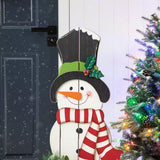 Glitzhome 36" Wooden Snowman Porch Décor with Floral Wreath and Metal Leaves