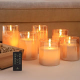 LumiPur Design Series Glass 6 PC Flickering LED Pillar Candle Set with Remote