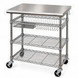 Seville Classics Stainless Steel Kitchen Cart, Storage Basket & Locking Wheels