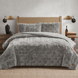 FRYE 3-Pc Faux Rabbit Fur Comforter Set - Basketweave 930 GSM Comforter & Shams