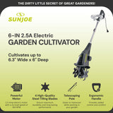 Sun Joe 2.5-Amp Electric Garden Cultivator, 6.3" Tiller with Telescoping Handle