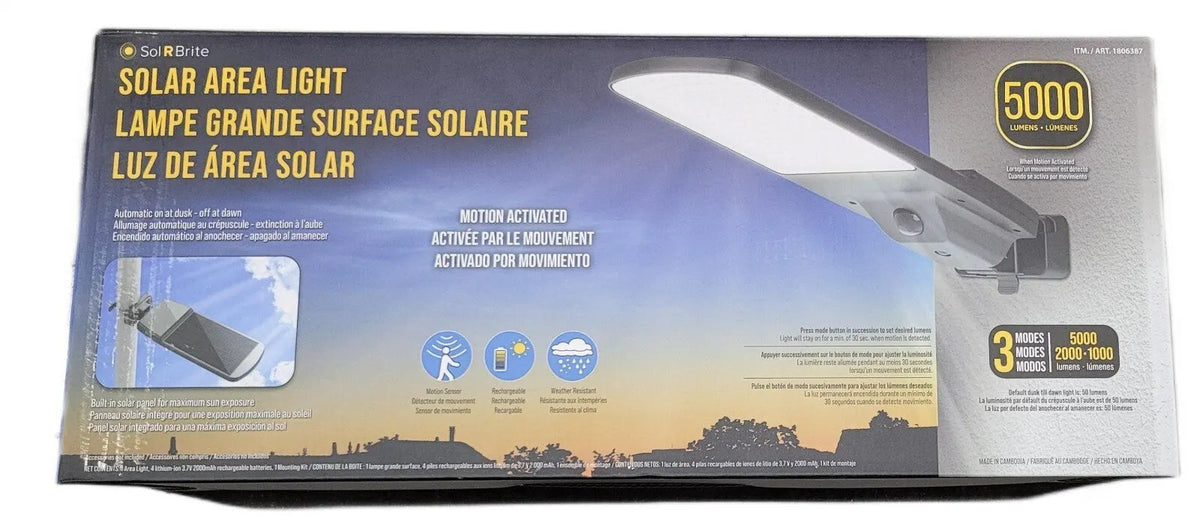 Sol-R-Brite Solar Motion Area Light w/ Motion Sensor - 5k lm Solar St ...