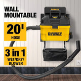 DeWalt 6 Gallon Wall Mount Wet Dry Vacuum Cleaner, 5 HP HEPA Bundle 20ft Hose