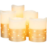 Fusion Gold Flameless LED Wax Pillar Candles with Fairy Lights, 5 Piece Set