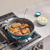 T-fal Inspire Ceramic Nonstick Jumbo Cooker with Glass Lid, 5-Qt, Teal Blue