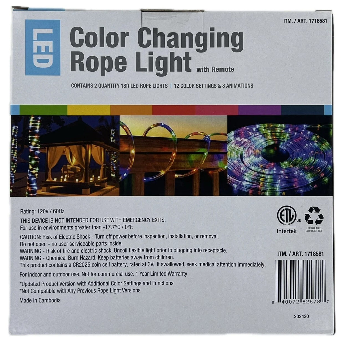 Global Value Lighting 18ft LED Color Changing Rope Light with Remote ...