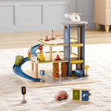 Member's Mark 16-Pc Wooden Parking Garage Playset with Cars, Helicopter & Ramps