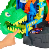 Hot Wheels City Ultimate T-Rex Garage Playset with 4 Levels, 50+ Car Storage & 2 Die-Cast Cars