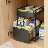 Mesa 2-Tier Sliding Drawer Organizer, Steel Under Sink Storage with Wood Handles