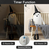 Glitzhome 62.25" Oversized Lighted Fabric Ghost Sitter with Witch Hat and Timer