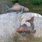 CLYB Metal Koi Fish Garden Statues with 11" Ground Stakes, 2-pack Antique Copper
