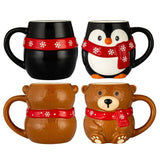 Signature Housewares Figural Christmas 4 Mug Set, Santa, Snowman, Penguin & Bear
