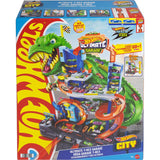 Hot Wheels City Ultimate T-Rex Garage Playset with 4 Levels, 50+ Car Storage & 2 Die-Cast Cars