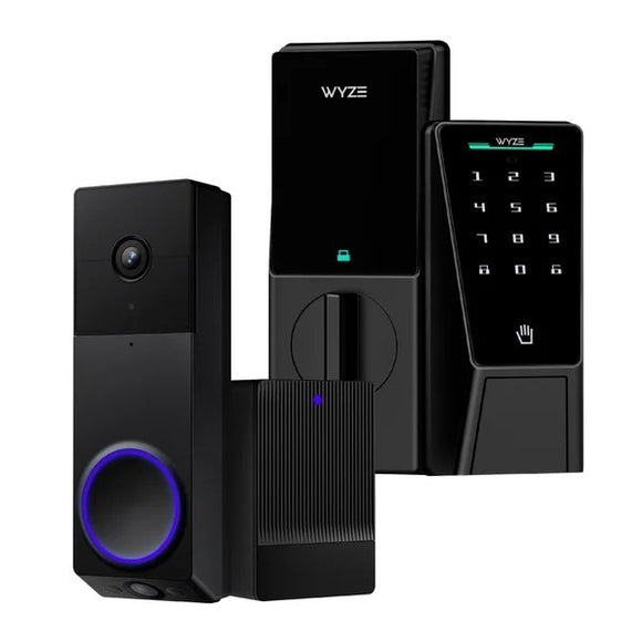 Wyze Smart lock and 2K Battery Doorbell Security Bundle, 2 Cameras Front Porch Security